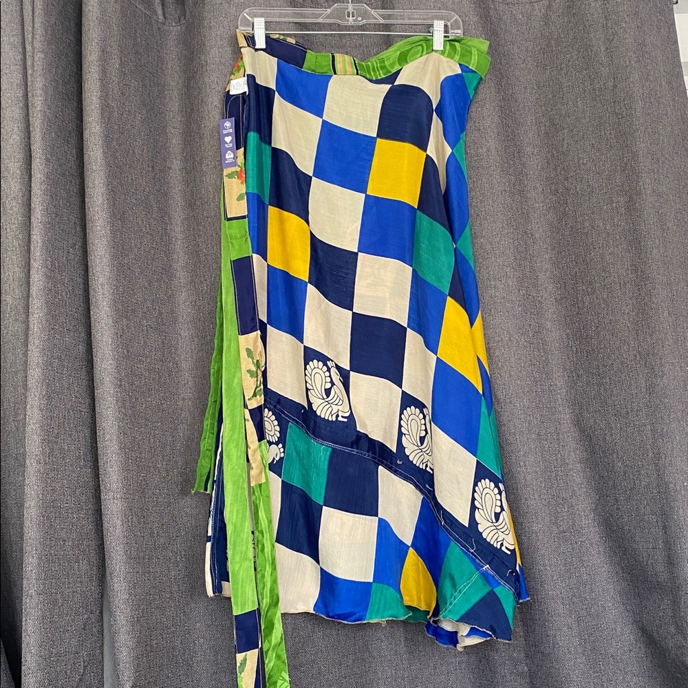 Darngood Blue Sari Wrap Midi Skirt